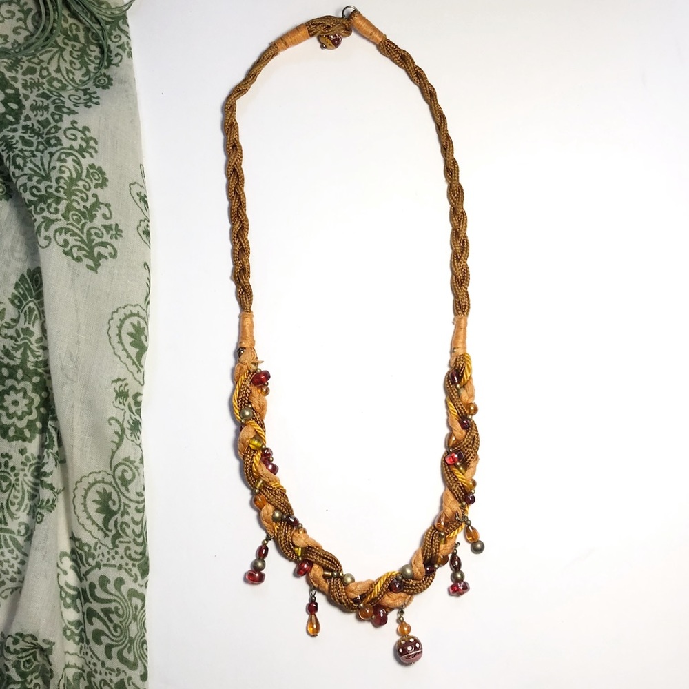 Vintage Handmade Braided Beaded Necklace
